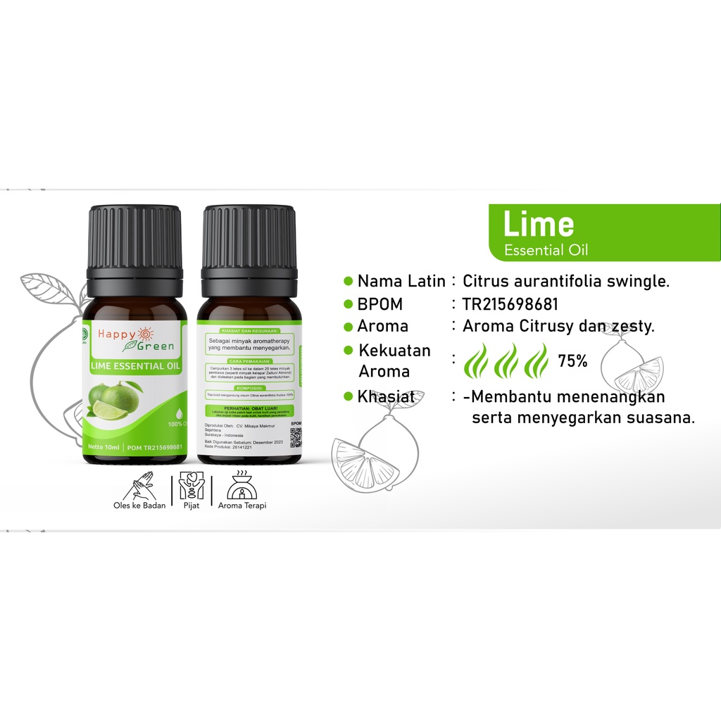 BPOM Happy Green Lime Essential Oil - Minyak Atsiri Jeruk Nipis Murni Garansi Uang Kembali