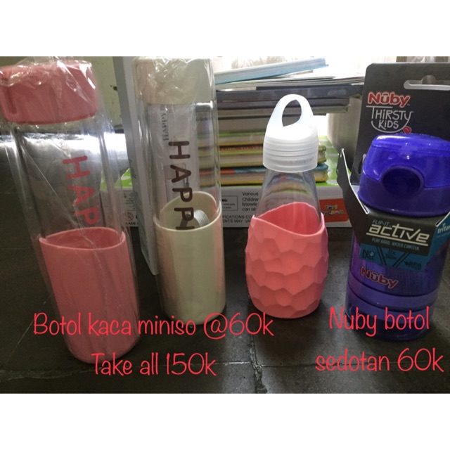 Botol kaca miniso, botol plastik nuby