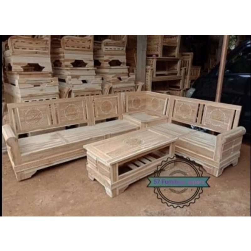 Meja Kursi Tamu Sudut Jati - Kursi Meja Jati Ukir - Mentahan