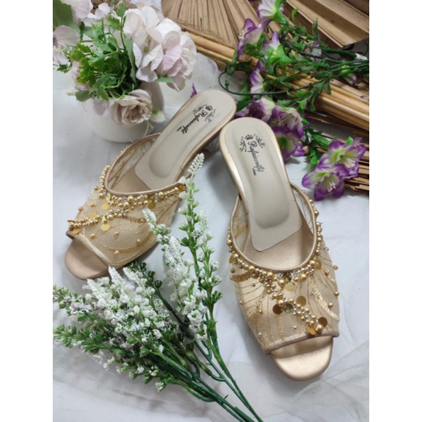 sepatu wedding reista gold 3cm kaca