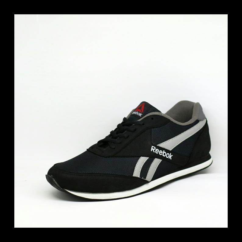 PROMO SEPATU JUMBO BIG SIZE PRIA REEBOK CLASSIC HITAM ABU CASUAL JOGING GYM - HITAM ABU, 45 MURAH