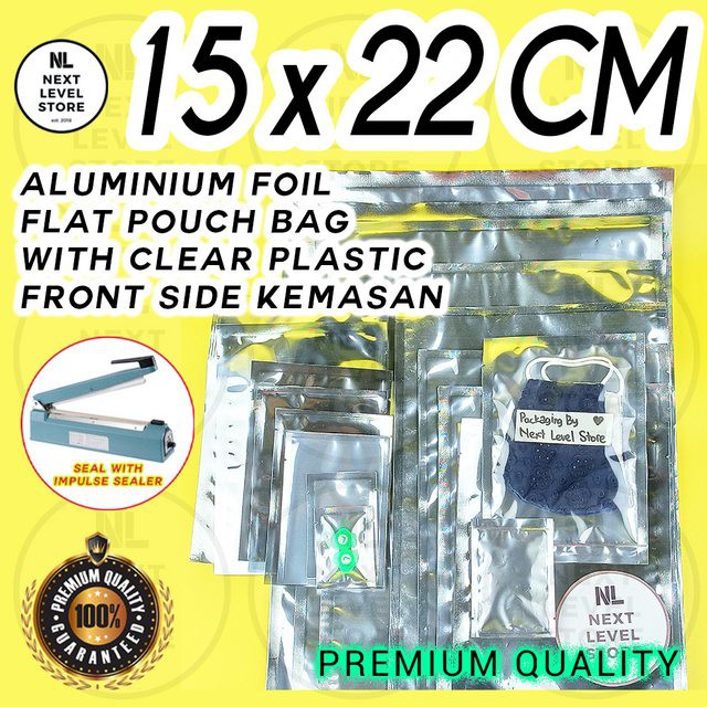 Aluminium Foil Pouch 15x22cm Flat Bag Clear Plastic Kemasan Premium