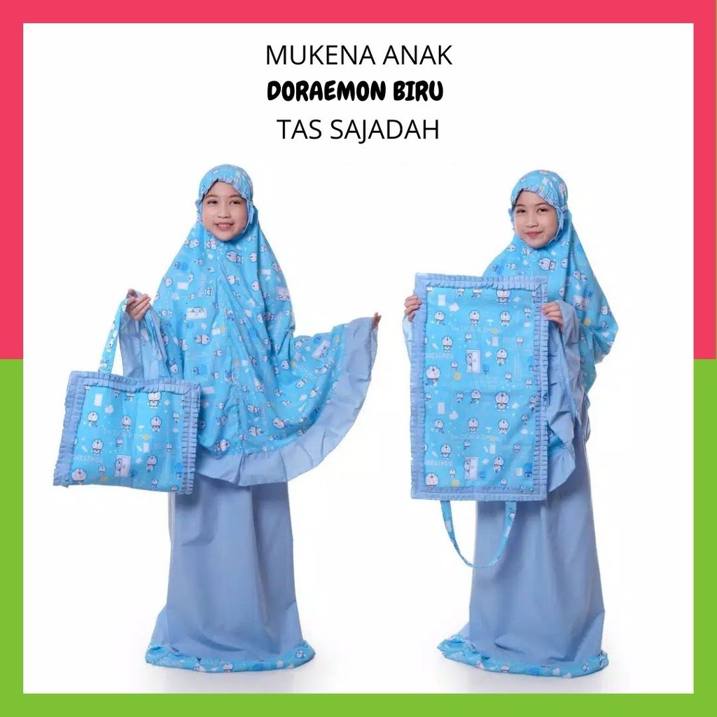 Mukena Anak Katun Karakter DORAEMON Tas Sajadah