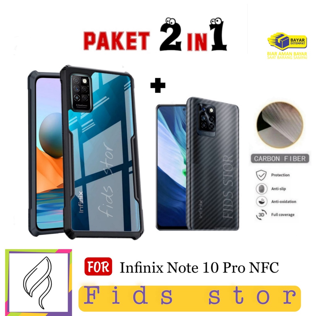 PROMO 2in1 CASE SHOCKPROOF TRANSPARAN Free GARSKIN Carbon For INFINIX NOTE 10 Pro NFC