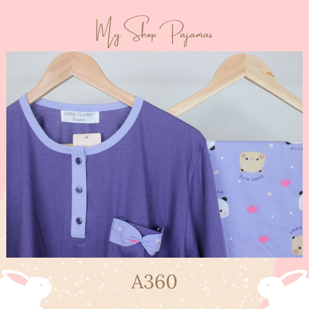 PIYAMA BABYDOLL BIGSIZE JUMBO ALL SIZE TANGAN LENGAN PANJANG CELANA PANJANG ANNE CLAIRE BAJU TIDUR SETELAN DEWASA WANITA SLEEPWEAR PAJAMAS PP PPBIG-A360 Ungu