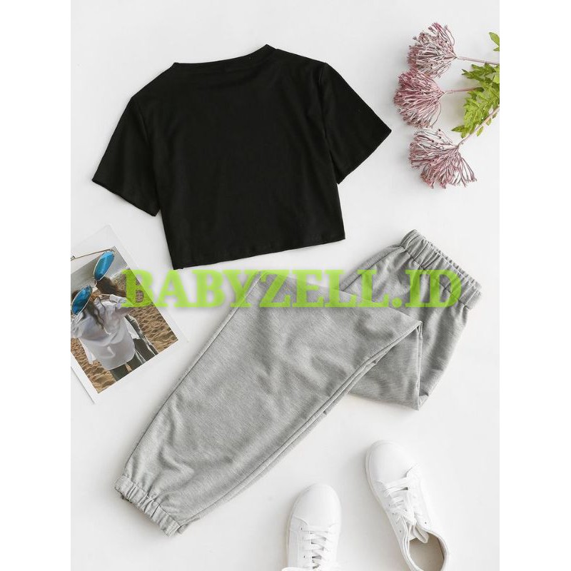 SETELAN WANITA KAOS CROP/CROPTOP + CELANA JOGER BIGSIZE OVERSIZE ALLSIZE S M L XL XXL XXXL XXXXL XXX