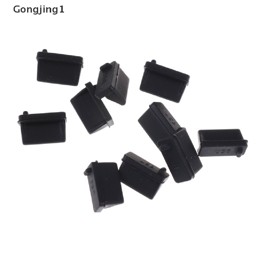 Gongjing1 10pcs Cover Plug USB Tipe A Female Bahan Karet Warna Hitam Anti Debu