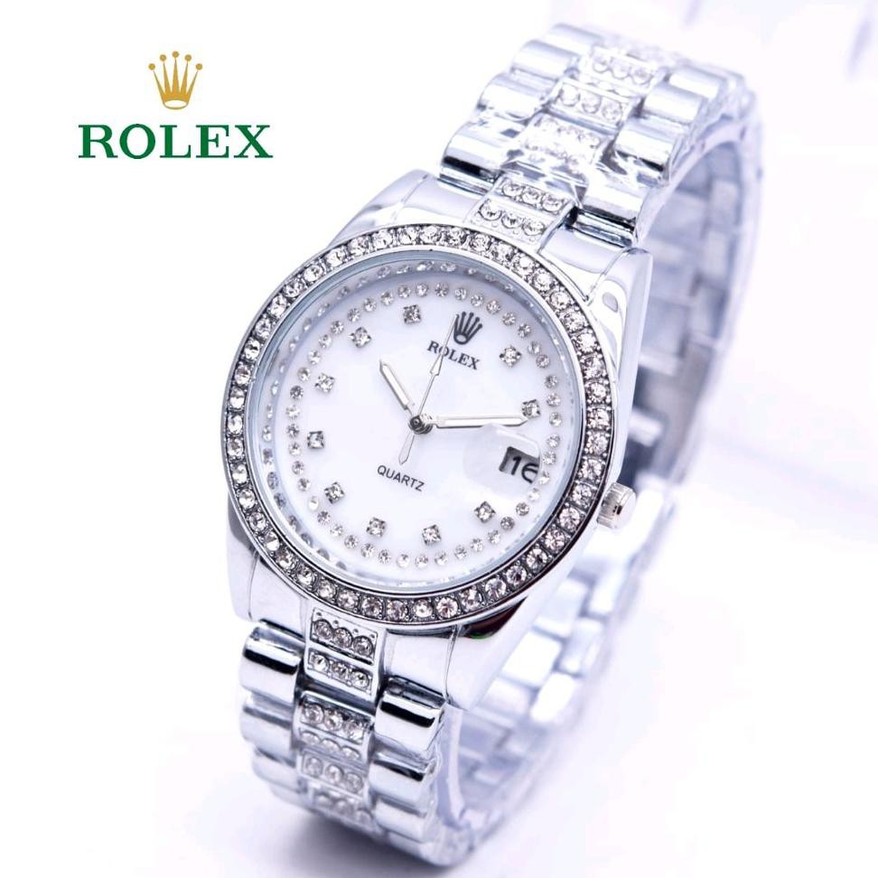 NEW BEST SELLER Jam Tangan/Arloji Wanita/Cewek Rolex 2 Ring Diamond Rantai Kombinasi Gold / Pusat