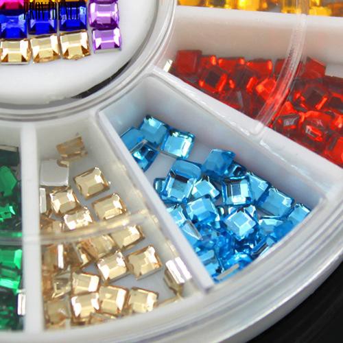 [Bayar Di Tempat] 12 Warna 3D 3mm Persegi Nail Dekorasi Pipih Shiny Rhinestone DIY Nail Art Tips