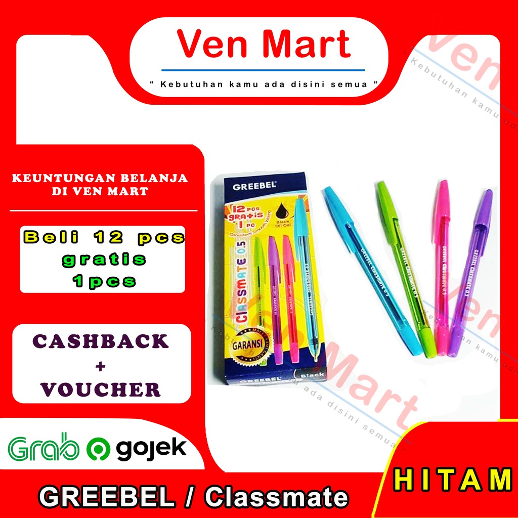 

PULPEN/BULPEN/BALLPOINT/BALLPOIN/PEN/ALAT TULIS KANTOR GREEBEL Classmate 0,5 TINTA HITAM SATUAN