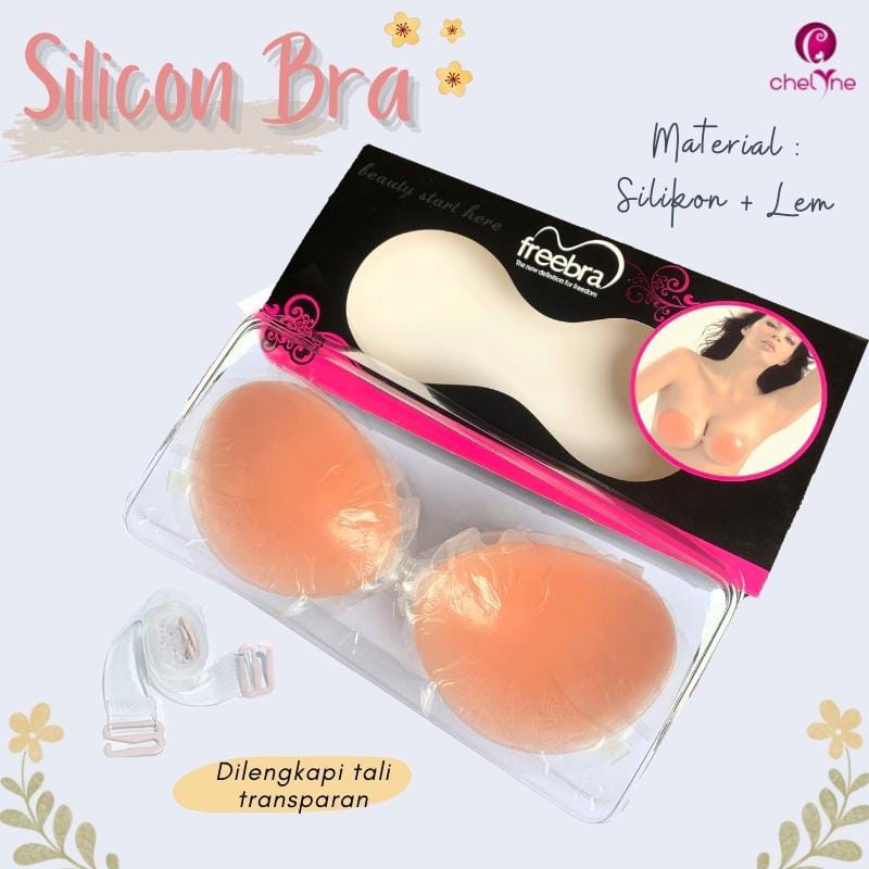 Silicon Chelyne Push Up Bra Dengan Box (PREMIUM) P2 &amp; Lem Perekat FreeBra (Termasuk Tali Transparan)