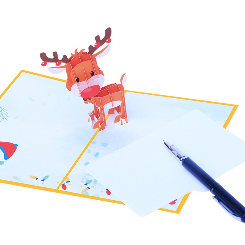 Kartu Ucapan Desain Snowman Reindeer 3D Dengan Amplop Untuk Natal