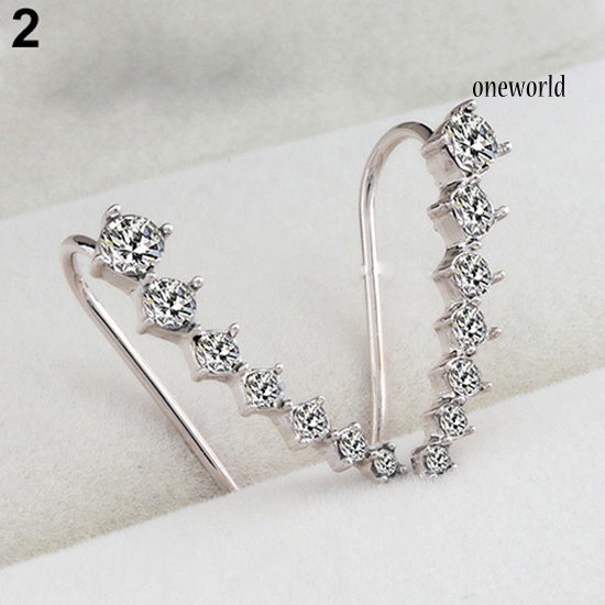 OW@ Women's Fashion Line Rhinestones Zircon Earrings Ear Hook Clip Stud Jewelry