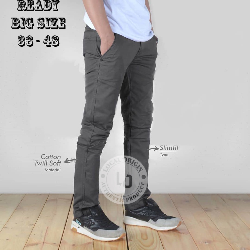 CELANA CHINOS BIG SIZE PANJANG PRIA ABU / GREY SLIMFIT PENSIL