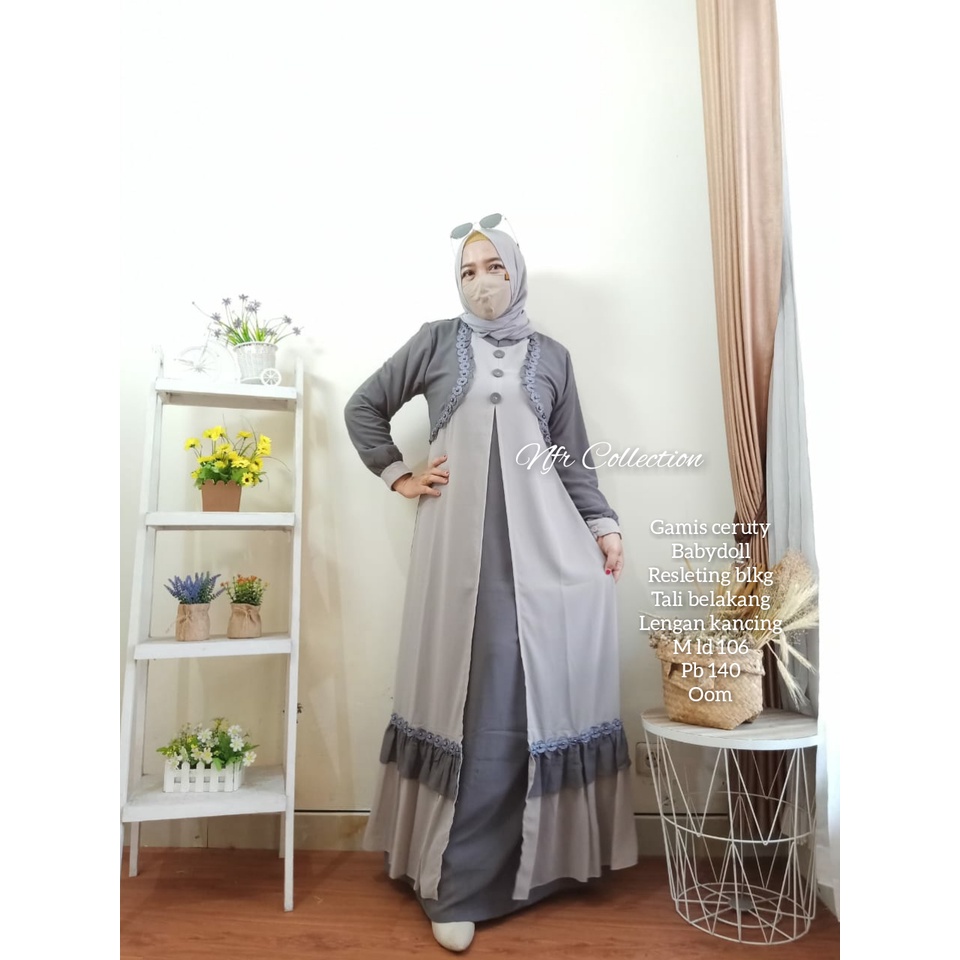gamis ceruty babydoll alyssa karen 3158  M ld 106 L ld 110 XL ld 112 real pict