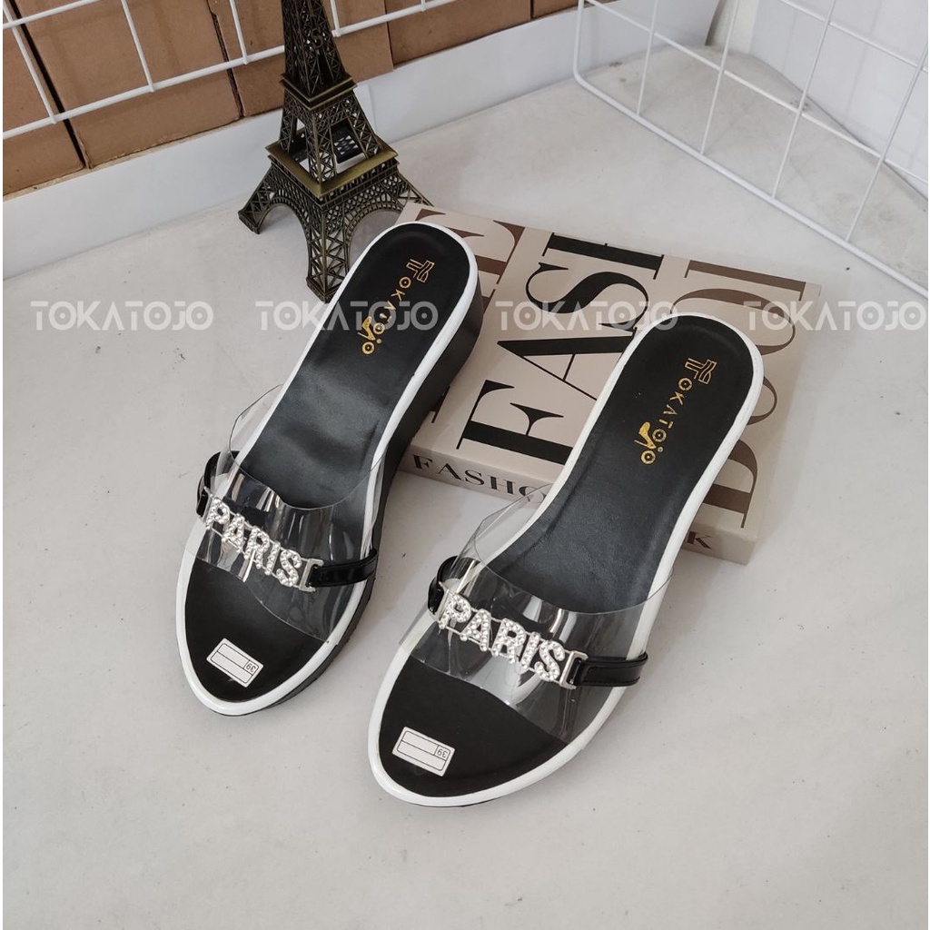 Sandal wedges wanita motif paris new fashion korea terbaru kekinian 2022 Sandal wedges wanita pesta terbaru cute Sandal wedges wanita kasual terbaru di jamin cantik harga murmer