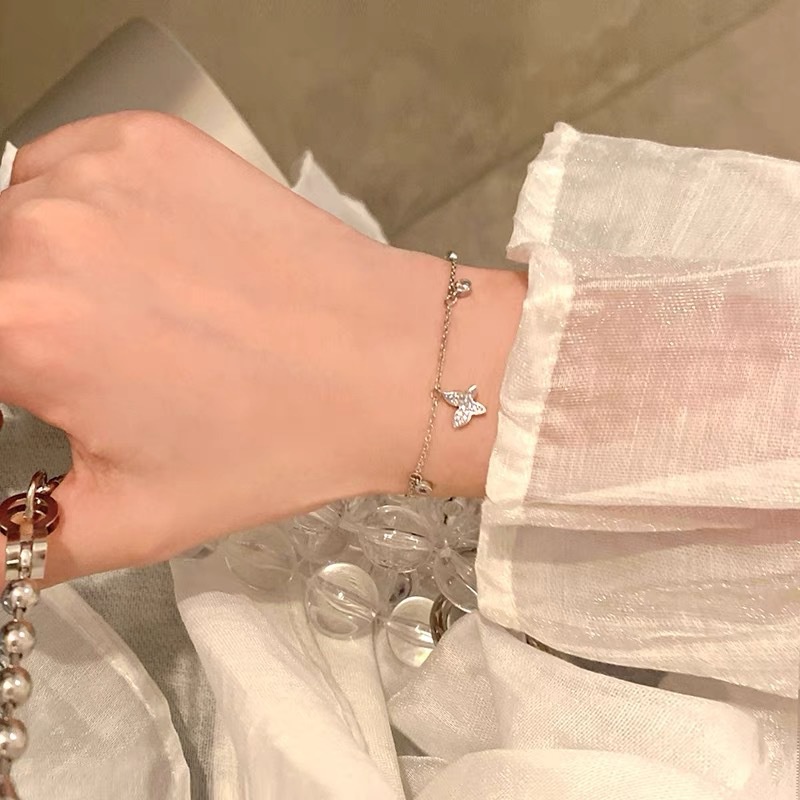 Kupu-Kupu Keanggunan Gelang Kristal Berlian S925 Perak Zirkon Liontin Fashion Wanita Baja Titanium Bracelet Bangle Chain