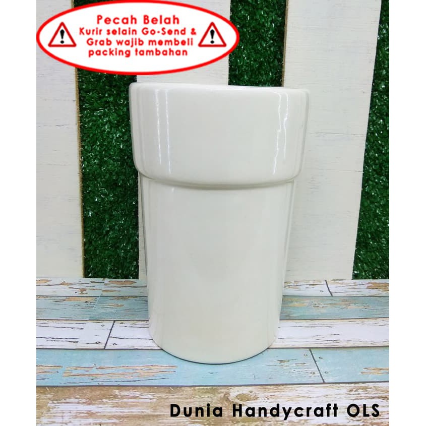 Vas / Pot Bunga Keramik Bulat Tabung Kecil