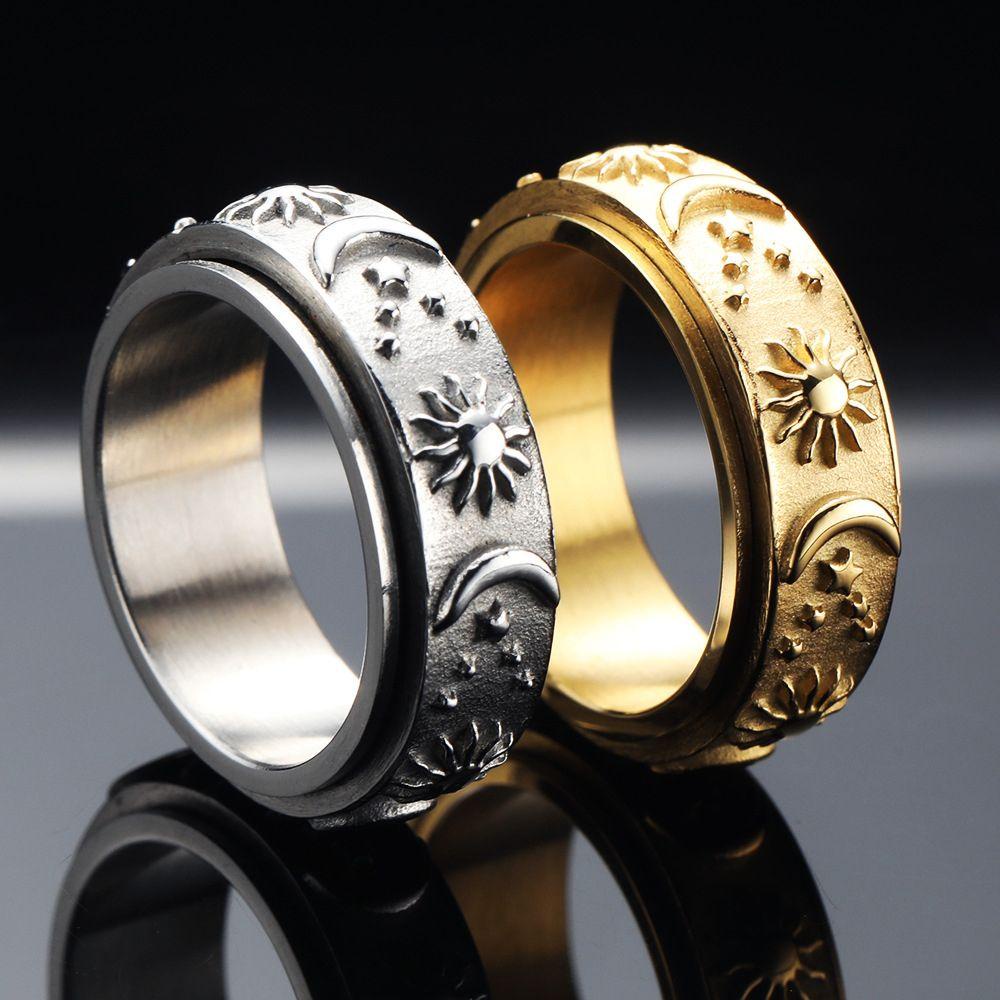 Mxbeauty Spinner Rings Fashion Vintage Star Moon Hadiah Hari Valentine Gaya Korea Perhiasan Banyak Ukuran Punk Rotatable Rings