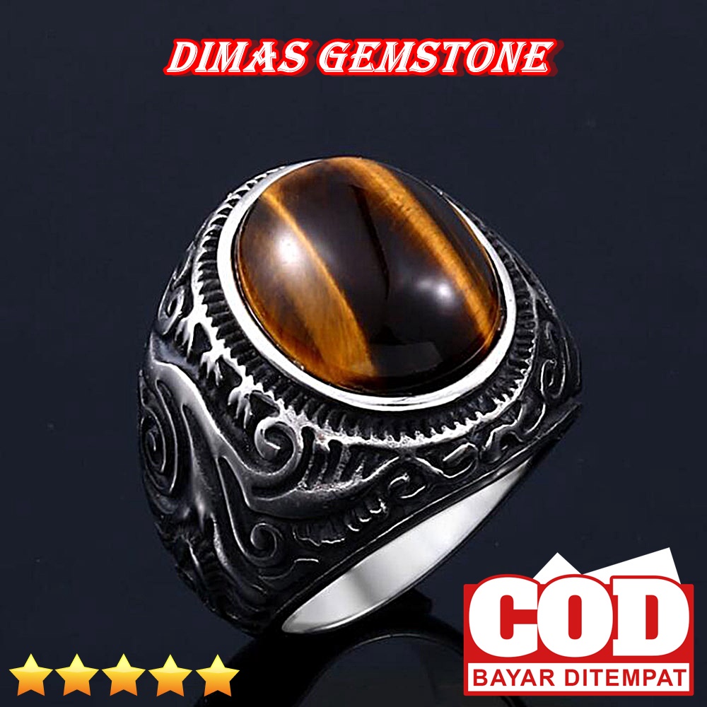 Cincin Batu Akik Biduri Sepah Golden Ikat Titanium