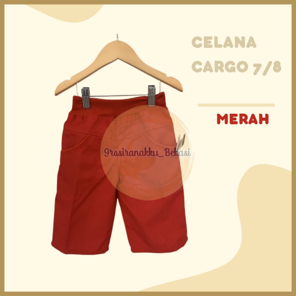 Celana Cargo Anak 7/8 Merah Size 3-5Tahun