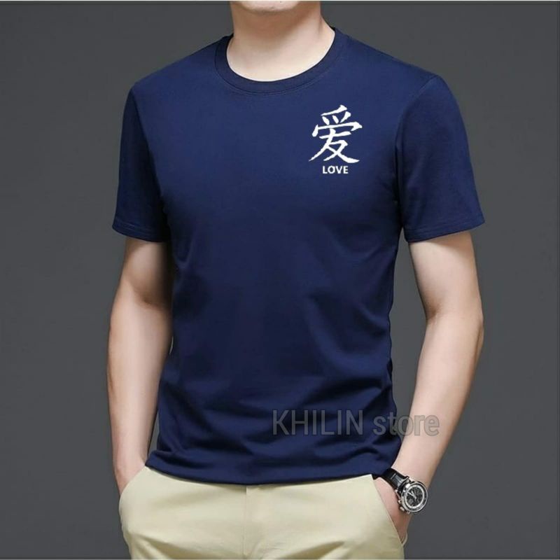 Kaos Pria Distro Tulisan Mandarin Love Lengan Pendek Tshirt Atasan Pria Baju Kaos Pria Dewasa