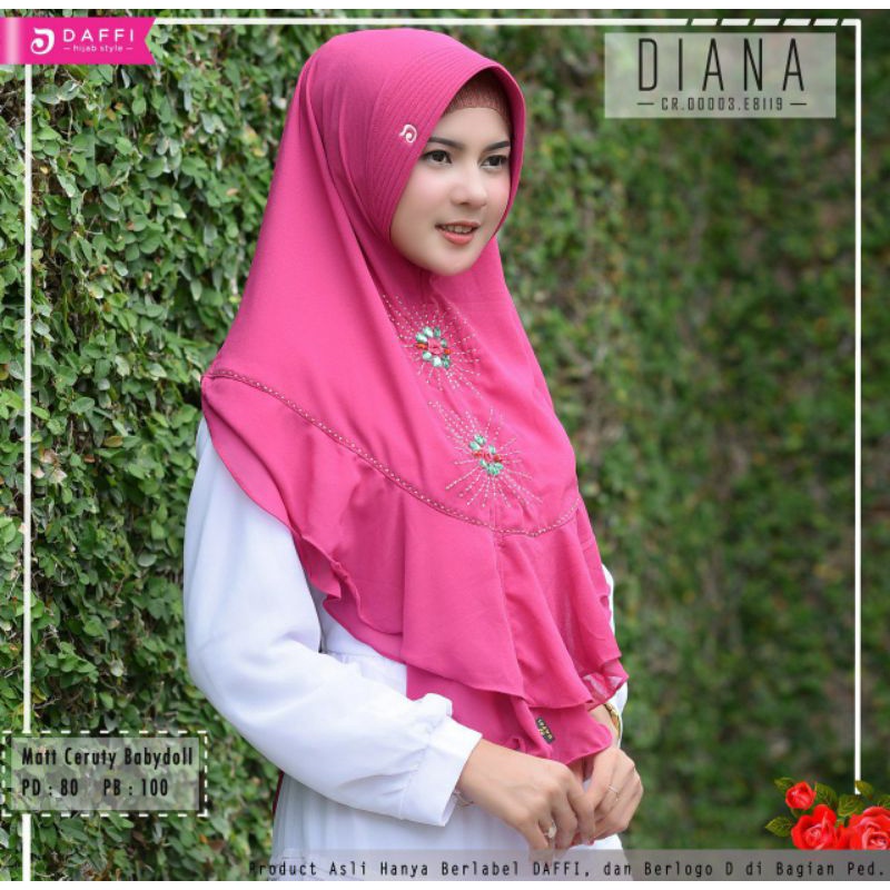 Diana ORI Daffi - Khimar Syar'i Ceruty Babydoll / Khimar Motif Bunga 2 Layer Original Branded
