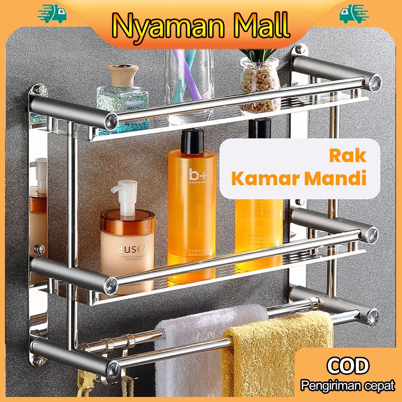 Rak Handuk Kamar Mandi Dinding Rak Stainless Rak Kamar Mandi Rak Sabun Kamar MandiDapat Dipasang Tanpa Pengeboran