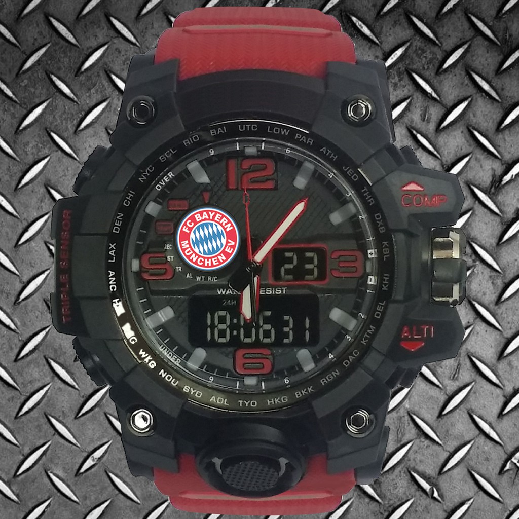 (Istimewa Bossque) Jam BAYERN MUNCHEN Double Time Tali Merah Marun (Exclusive)