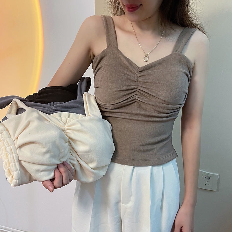 KINDS STORE ❤️ | Tanktop Thick Strap Kerut Crop Top Cup Bra Tali Bisa di Adjust