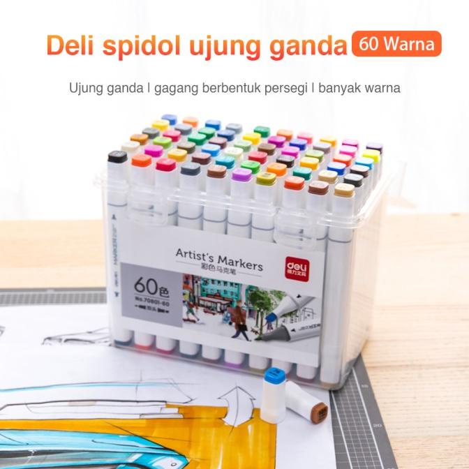 

(COD) Deli spidol 24warna dengan ujung Tip ganda Desain profesional 70801-24