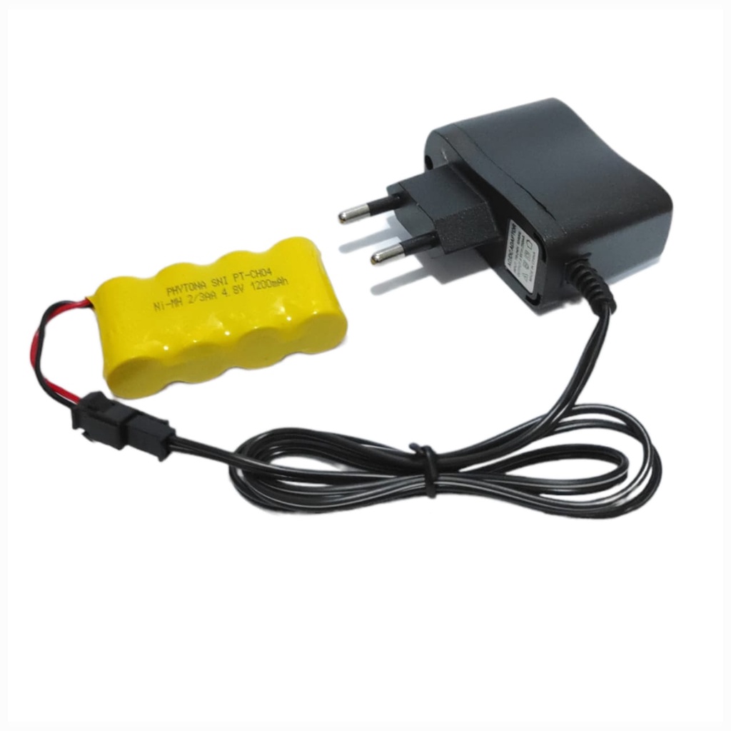 Charger + Baterai Remot RC 2/3AA Ni-Cd 4.8v - 1200mAh Socket Hitam 2pin Model Mini