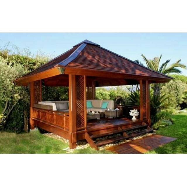 Jual saung gazebo kayu  jati  harga  per  m2 Shopee Indonesia