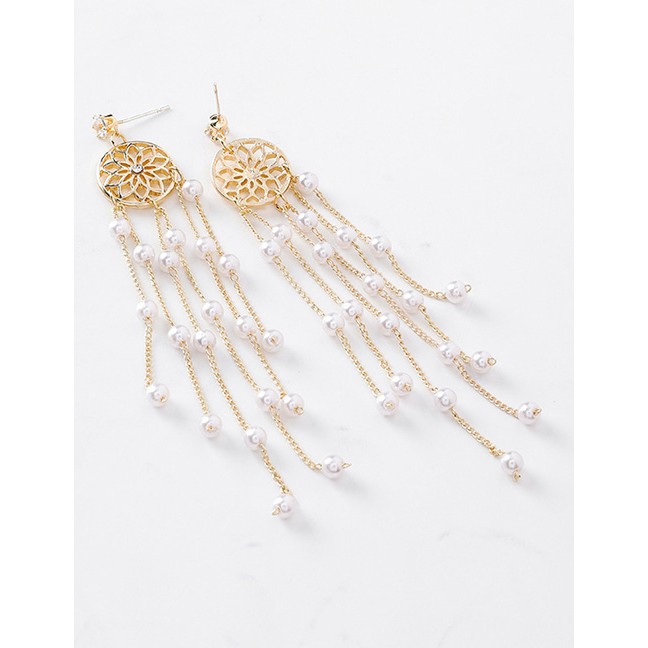 LRC Anting Tusuk Fashion Gold 925 Silver Needle Dreamcatcher Tassel Earrings D42782