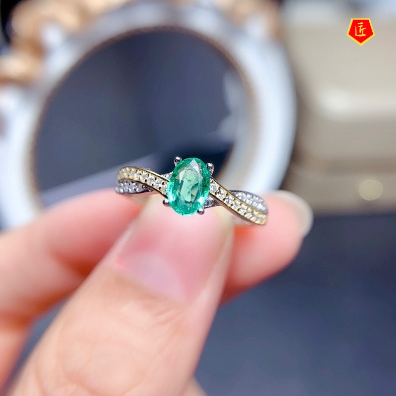 [Ready Stock]Natural Emerald Ring Pt950 Simple and Elegant