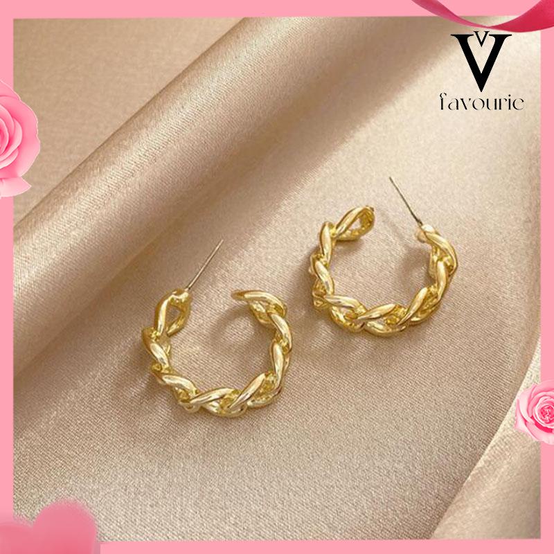 [COD]Anting-Anting Retro Fashion Logam Berongga Rantai Stud Earrings Premium Sense Earring-FA