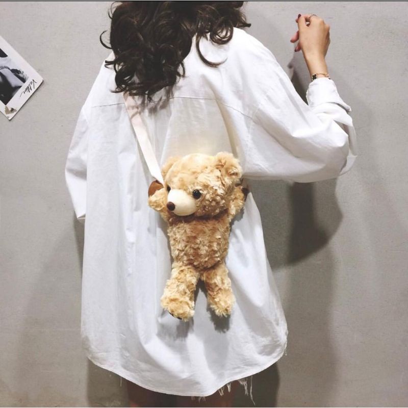 Tas Selempang Beruang Merangkul Tas Bahu Boneka Beruang Mini Bahan Bulu