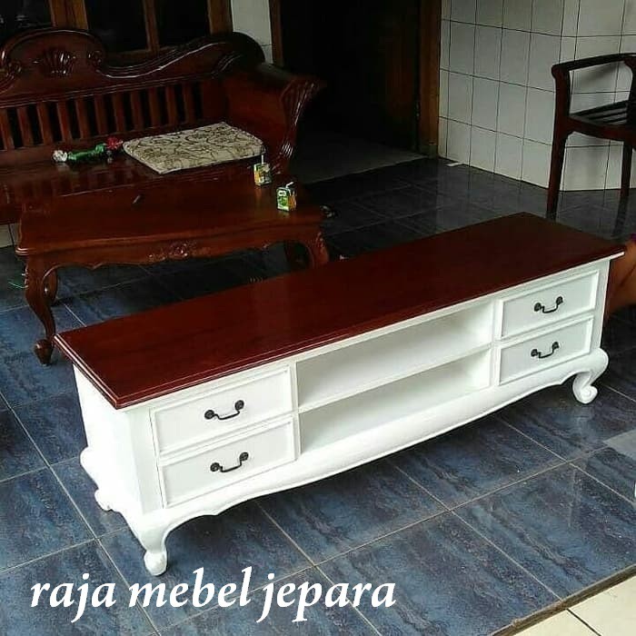 meja tv ukir cat natural duco, meja tv ukir jepara, furniture jepara