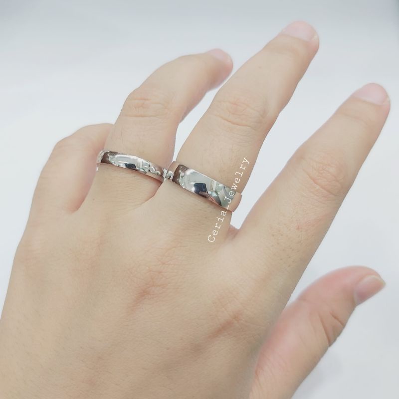 Cincin Perak Pria Wanita Silver Asli 925 Lapis Emas Putih Motif Ring Polos _  Perhiasan Perak