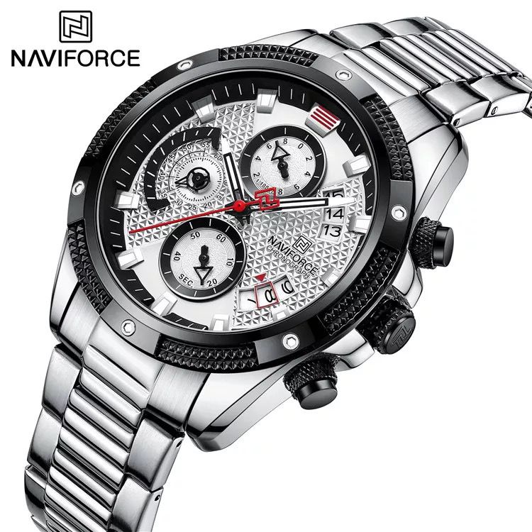 NAVIFORCE NF-8021M/JAM TANGAN COWOK RANTAI NAVIFORCE NF-8021M CHRONOGRAPH STAINLESS STEEL/NF-8021M/