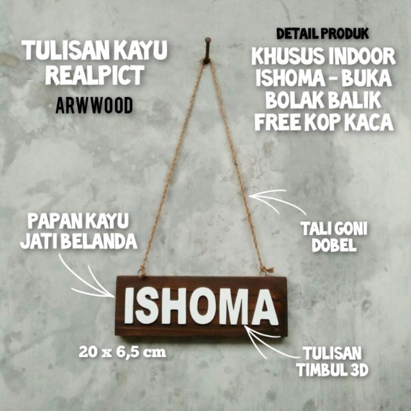 BUKA ISHOMA TULISAN KAYU PINUS JATI BELANDA WALNUT COKLAT DEKORASI DINDING HIASAN RUMAH MINIMALIS TE