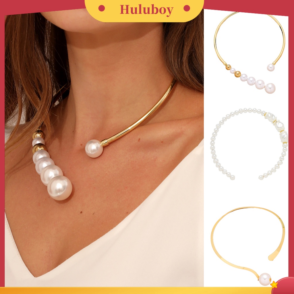 Hu Hu Hu Hu Hu Alat Bantu Pasang Kacamata♡ Kalung Choker Wanita Hias Mutiara Imitasi Warna Metalik Berkilau Nyaman Untuk Pernikahan