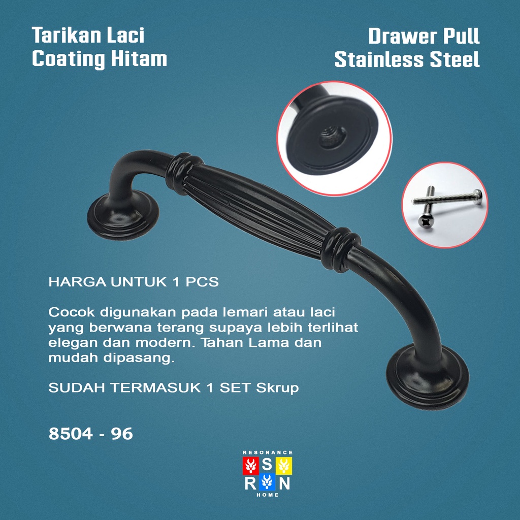 Tarikan Laci Coating Hitam 8504 / Handle Gagang Pintu Laci Lemari Resonance Home