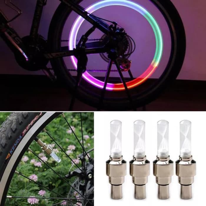 Tutup Pentil Nyala Led Warna Rainbow Dop Sepeda Motor Mobil Flashing