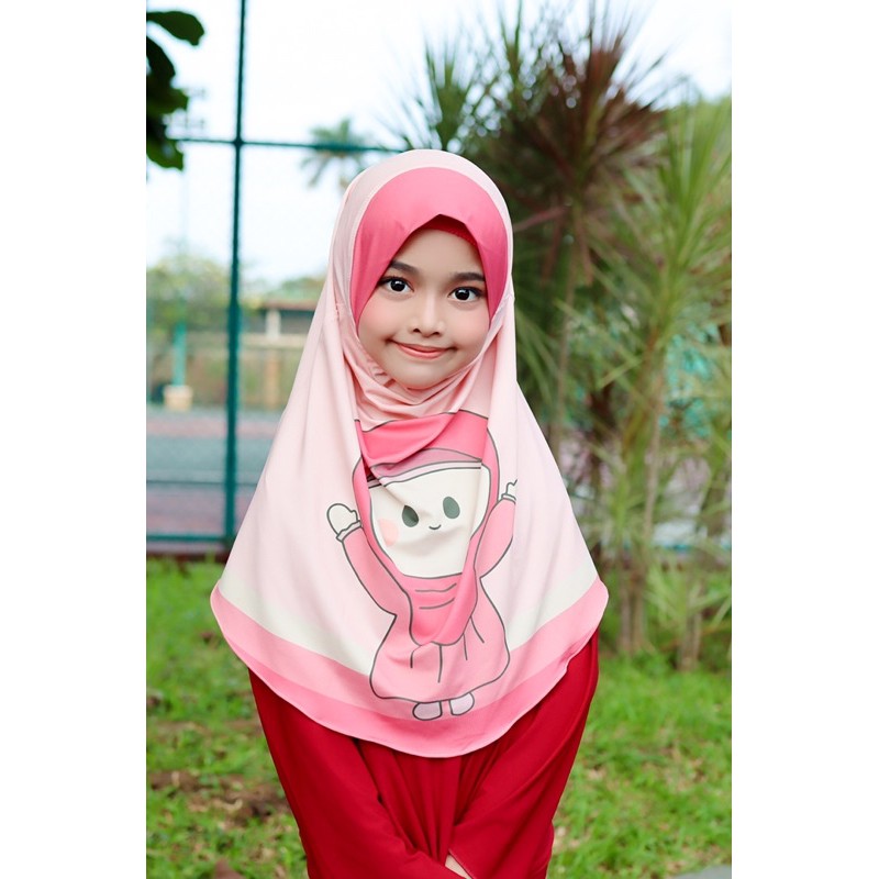 BERGO / HIJAB INSTANT PRINTING MOTIF ANIMASI LUCU , HIJAB INSTANT ANAK KARAKTER , BERGO ANAK