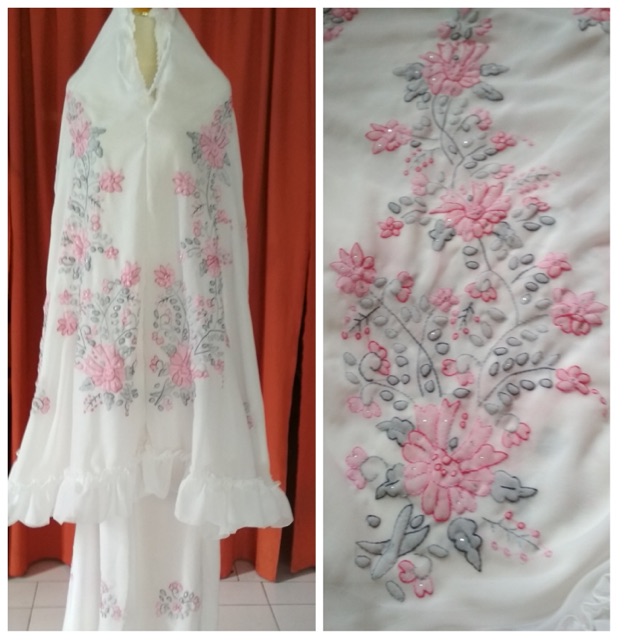 Mukena sulam bayang khas bukittinggi warna putih tang