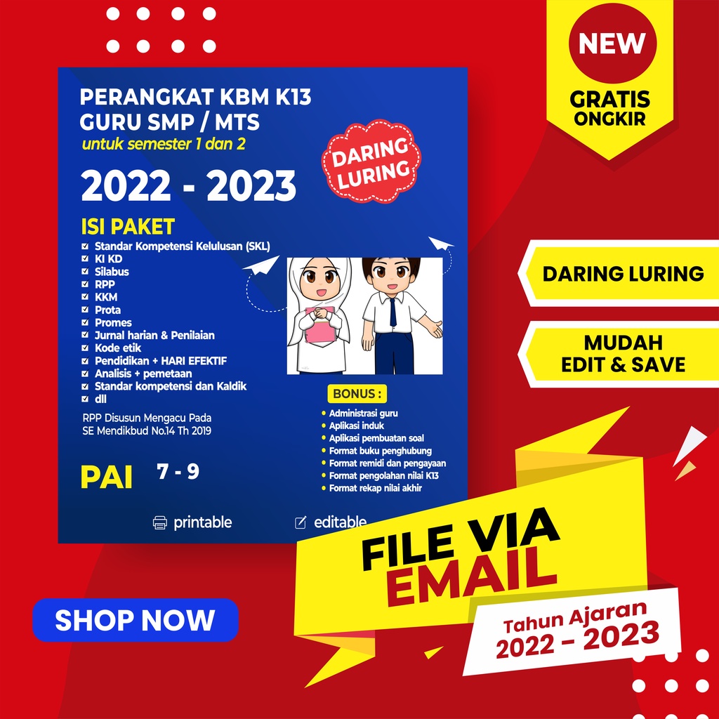 PERANGKAT PEMBELAJARAN K13 RPP PAI SMP KELAS 7, 8, 9 FORMAT 1 LEMBAR REVISI 2022 DARING DAN LURING