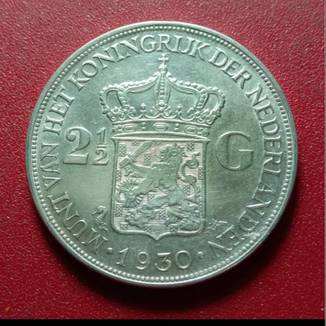 Koin silver perak Belanda ratu Wilhelmina 2.5 Gulden 1930