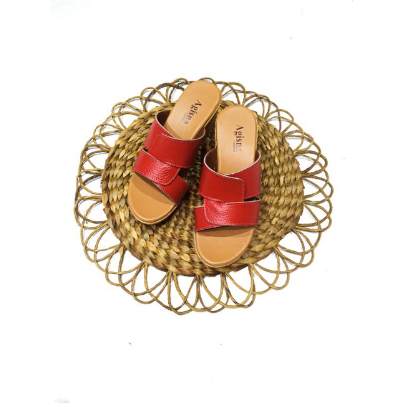 wedges sandal kulit sapi asli garut 7cm model silang anyam