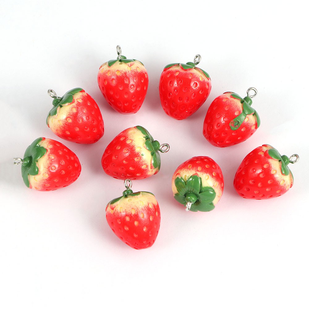 Charms Liontin Bentuk Strawberry Bahan Resin Untuk Membuat Perhiasan Anting Dan Gantungan Kunci